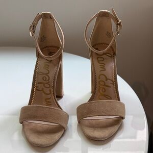 Sam Edelman Beige Suede Block Heel Sandals